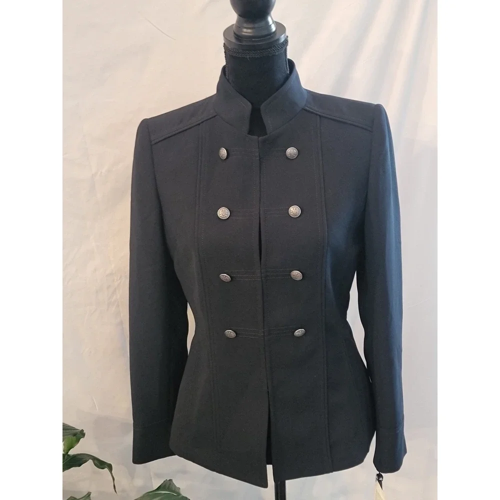 Tahari Arthur S. Levine Womens Black Military Mandarin Collar‎ Blazer Jacket NEW